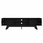 ChooChoo 59.5" Fluted TV Stands for 65 Inch TV, Mid Century Modern Entertainment Center with Storage and Adjustable Shelf, Long TV Console Media Table for Living Room, Bedroom, Black