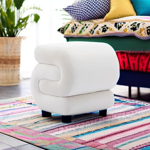 KIVENJAJA Velvet Vanity Stool, Modern S-Shaped Pouf Ottoman Footrest Makeup Chair Foot Stool Under Desk, Decorative Floor Seat for Makeup Room, Bedroom, Living Room (Velvet, Beige)