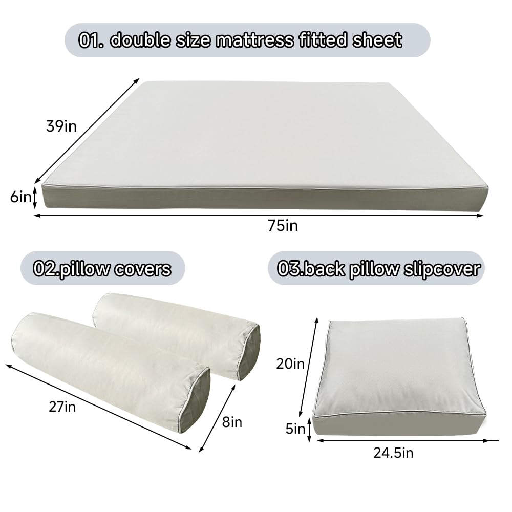 YAQSFGRZ Outdoor Daybed Cushion Cover Twin,Daybed Mattress Bolster Pillow Fitted Sheet Cover,Twin Size Outdoor Daybed Cushion Cover（Cover ONLY Size 6" D x 75" W x 39" H,Dark Gray