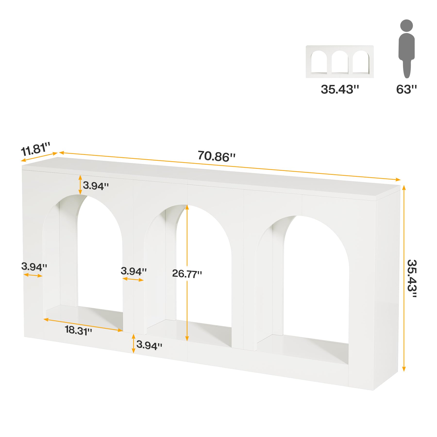 Tribesigns 70.9" White Console Table with Storage, Wood Entryway Entry Table with 3 Arched Shelves for Foyer, Hallway, Living Room, Behind Couch Sofa, Narrow Long