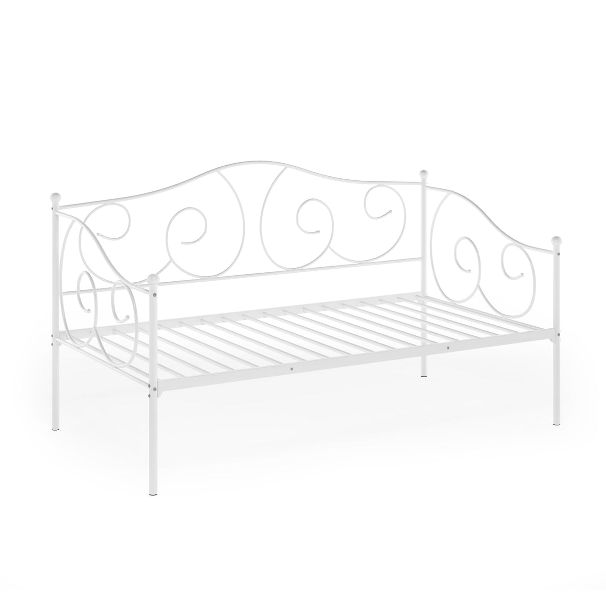 Furinno Angeland Metal Twin Daybed, Heavy Duty Metal Bed Frame, Sofa Bed, with Slats Support Platform, for Bedroom, Living Room, Dorm, Twin, White