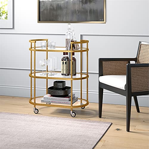 Oval Bar Cart with Tempered Glass Shelves