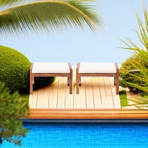 Outdoor Acacia Wood Ottoman Set with Cushions (Set of 2)
