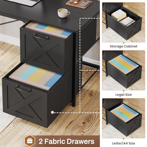 L-Shaped Corner Desk with Drawers, LED Lights & Power Outlet