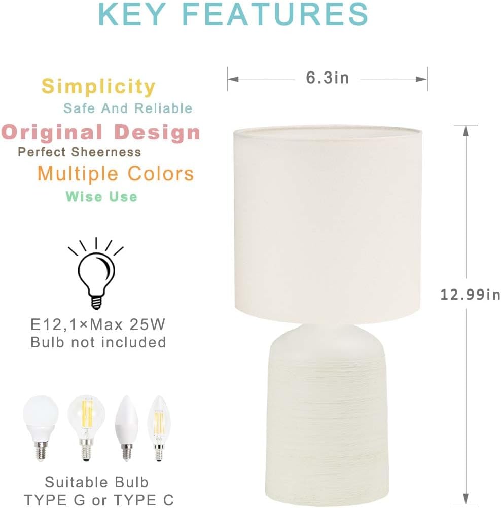 Lampwell Maye Small Ceramic Table Lamp for Living Room and Bedroom,Modern Kids Night Table Lamp,Φ6.3×H13IN,Bulb Excluded,Milk Curry (Cream)