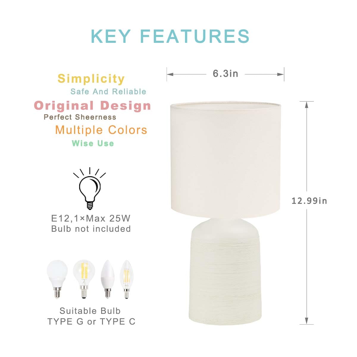 Lampwell Maye Small Ceramic Table Lamp for Living Room and Bedroom,Modern Kids Night Table Lamp,Φ6.3×H13IN,Bulb Excluded,Milk Curry (Cream)