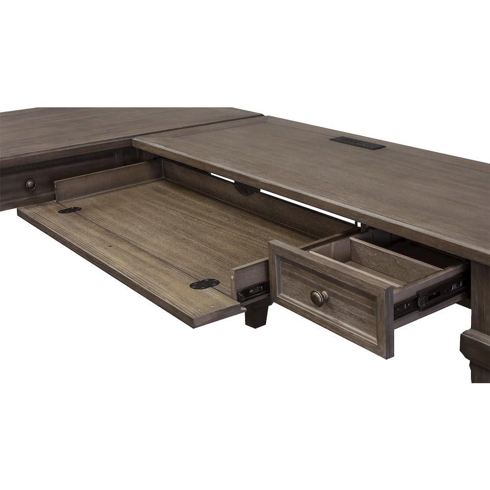 Martin Furniture Desk with Return and Drawers, Open L-Shape, Weathered Gray