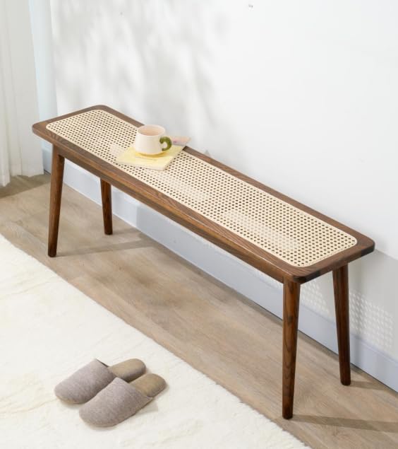 Solid Wood Rattan Bench