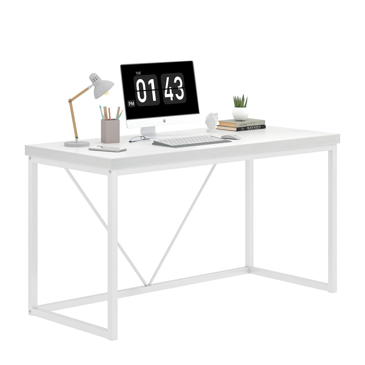 EXCEFUR White Computer Desk, Modern Home Office Desk, Small Wood Study Writing Table Workstation for Bedroom Living Room, 47 inch