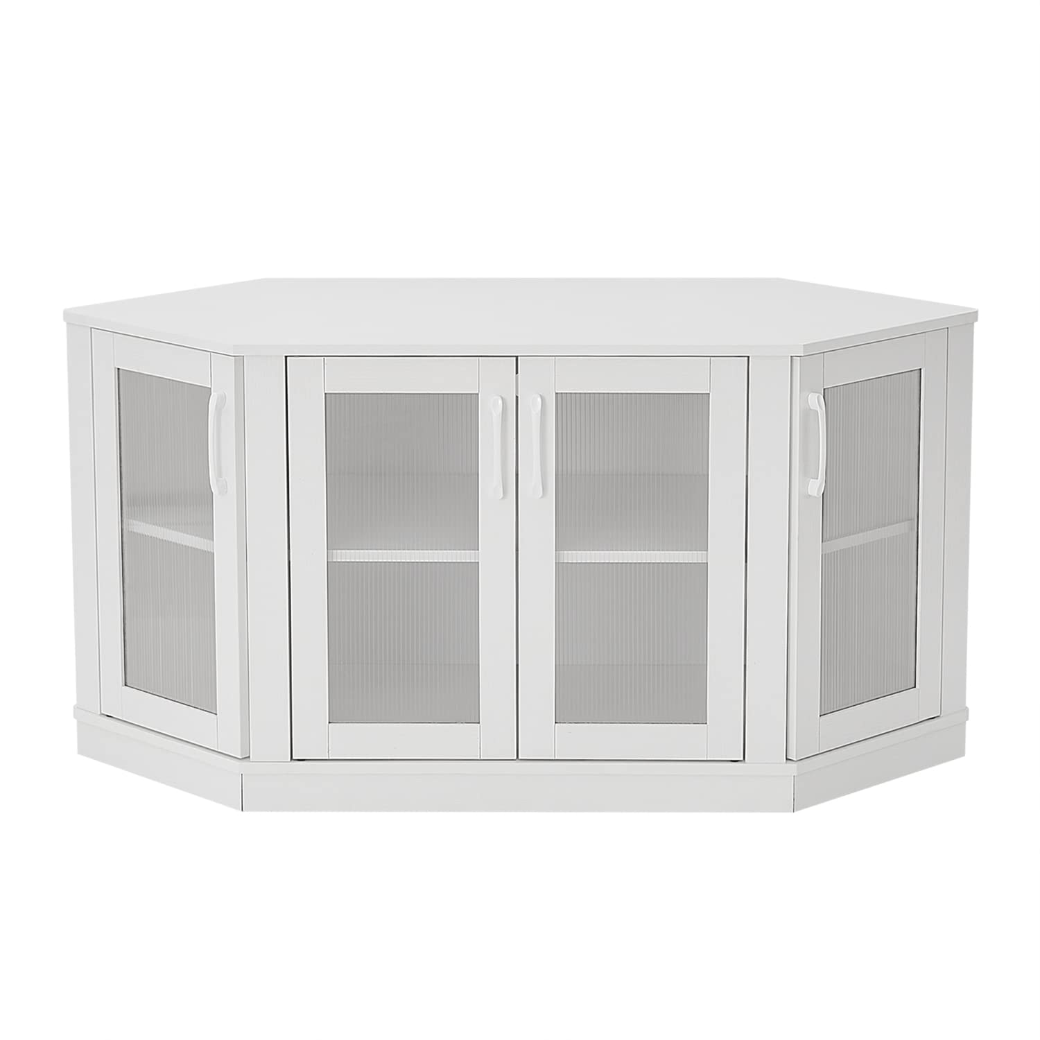 Panana Corner TV Stand - 47 Inch Media Console with 4 Doors and Shelves, Living Room Storage for TVs up to 51 Inch (White)