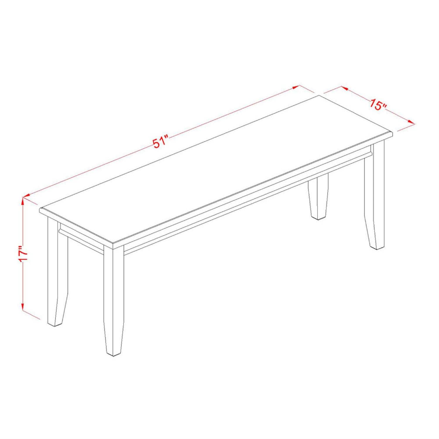 Wooden Dining Bench with Rubberwood Seat, 51"W x 15"D x 17"H