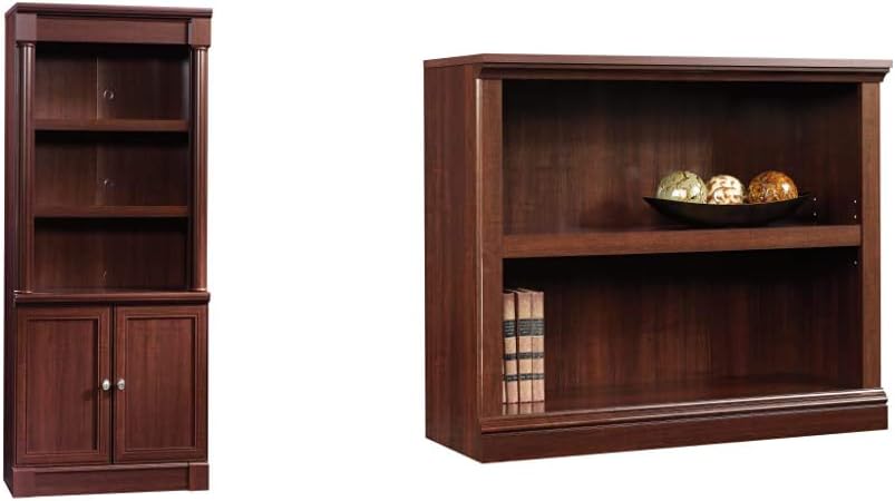 Sauder Palladia Library with Doors/Book Shelf Miscellaneous Storage 2-Shelf Bookcase, Select Cherry Finish