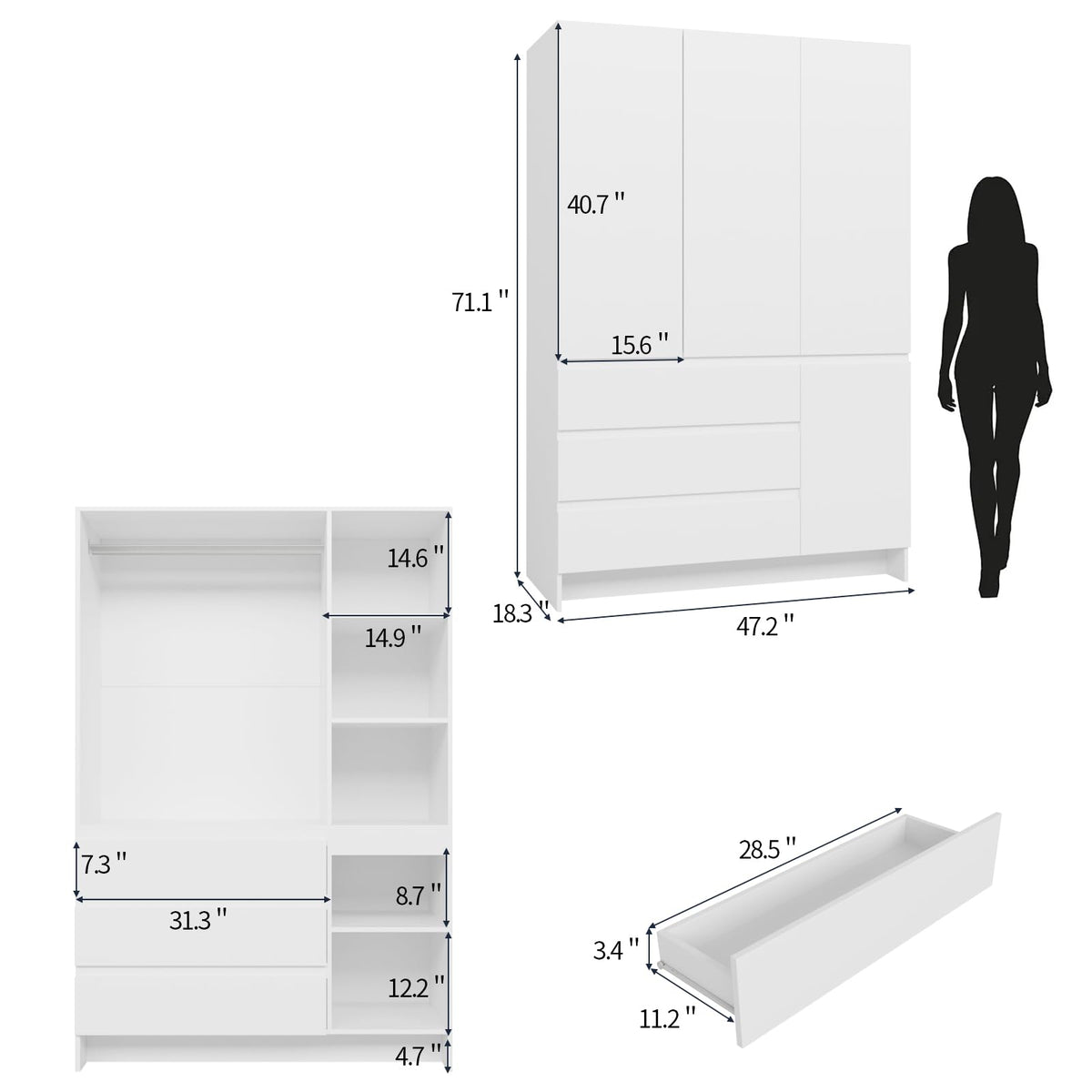 VOWNER Armoire Wardrobe Closet with 4 Doors, Bedroom Armoire with Mirrors
