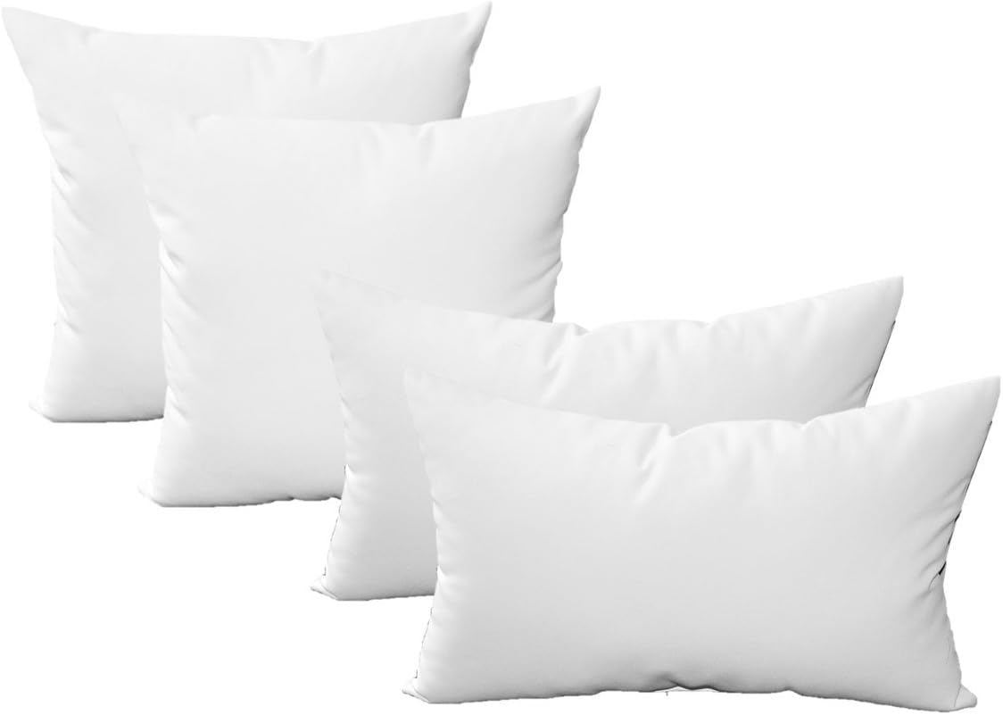Resort Spa Home Sunbrella Canvas White Fabric - Set of 4 Indoor/Outdoor Pillows - 20" Square Throw Pillows & 20" x 12" Rectangle/Lumbar Decorative Throw Pillows