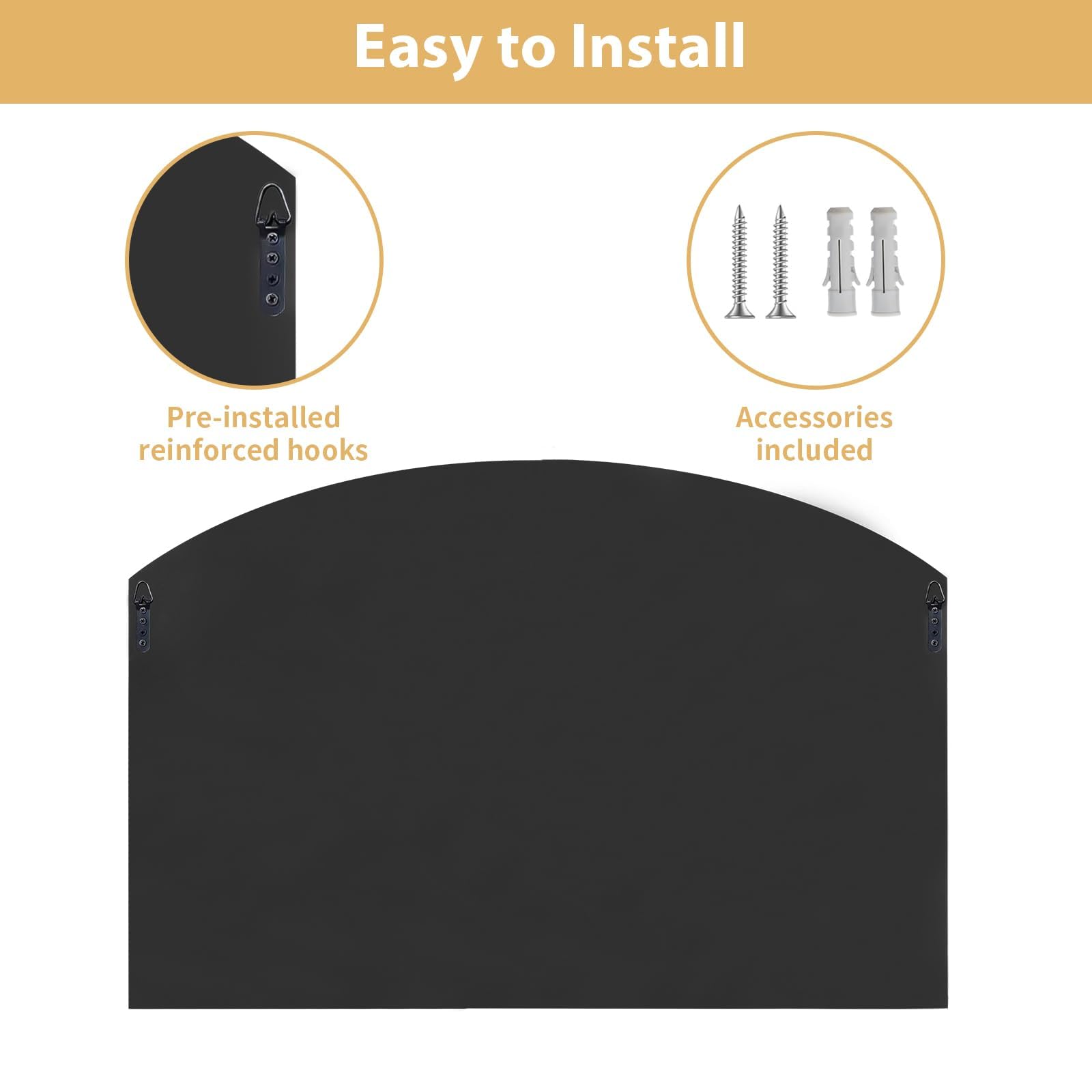 Arched Window Wall Mirror – Black Wood Frame, 44"x28"