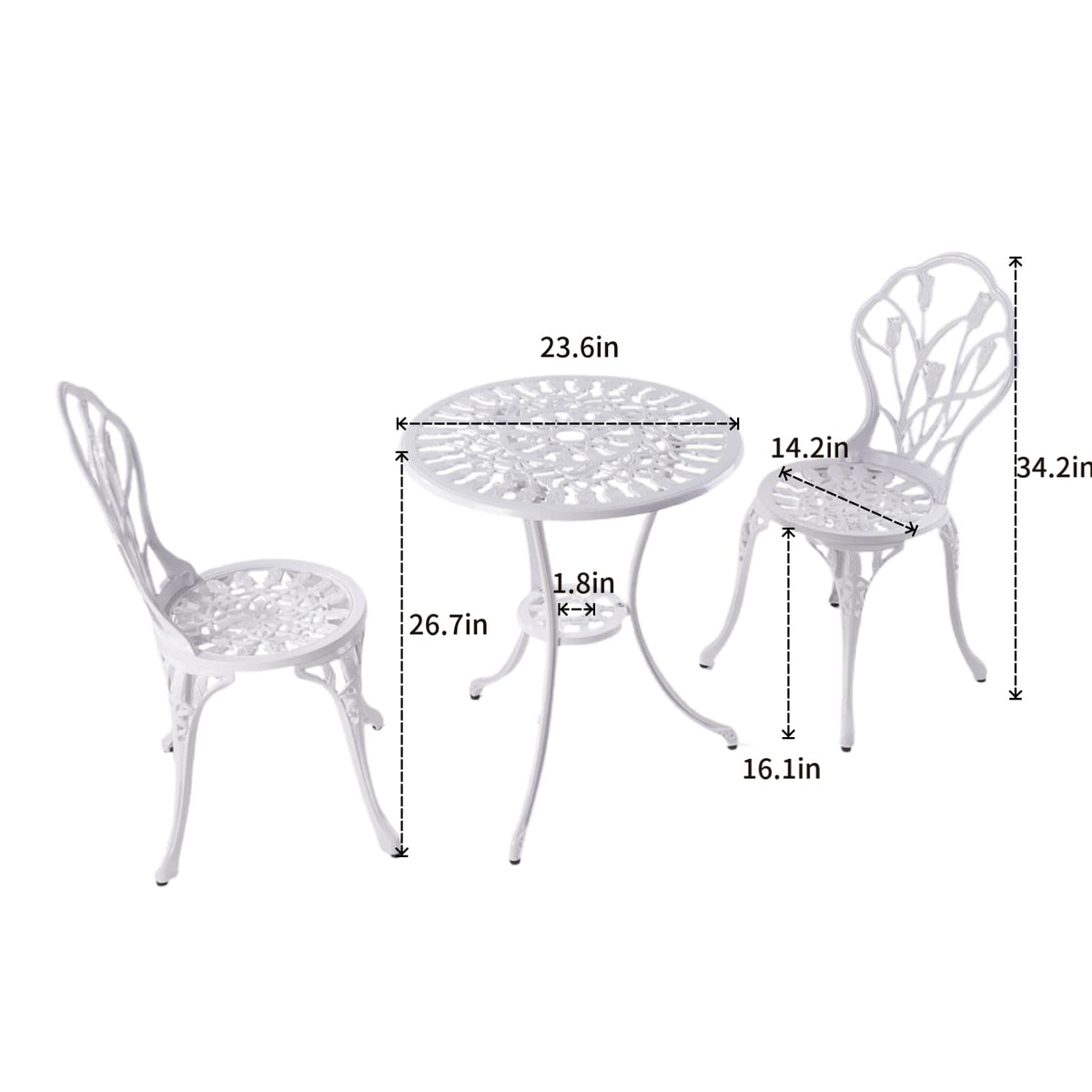 KAILI Patio Bistro Sets 3 Piece cast Aluminum Patio Furniture Outdoor Garden Metal Rust Proof Tables and Chairs White bisrto Set (Tulips-White)