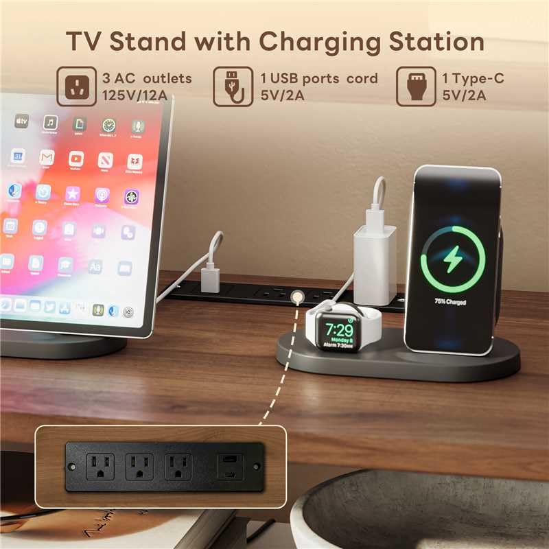 65" TV Stand with LED Lights & Charging Station