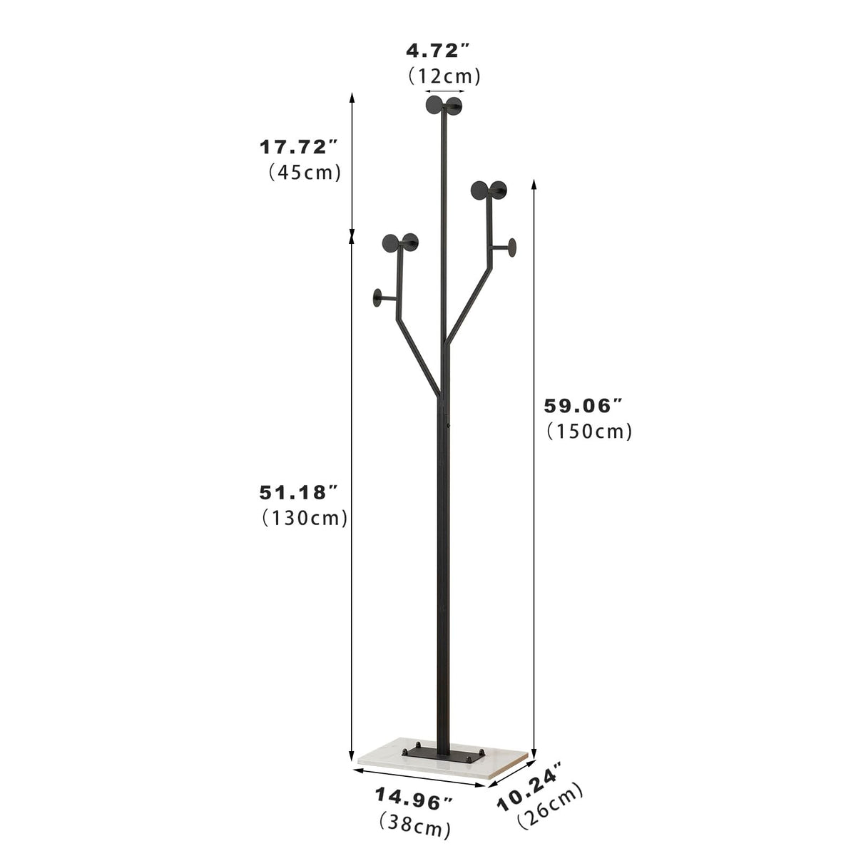JIAYUEJU Freestanding Coat Rack Marble Base Coat Tree Heavy Duty(Black)