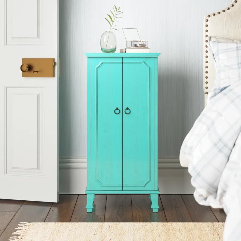 Standing Jewelry Armoire with Mirror & 7 Drawers – Turquoise