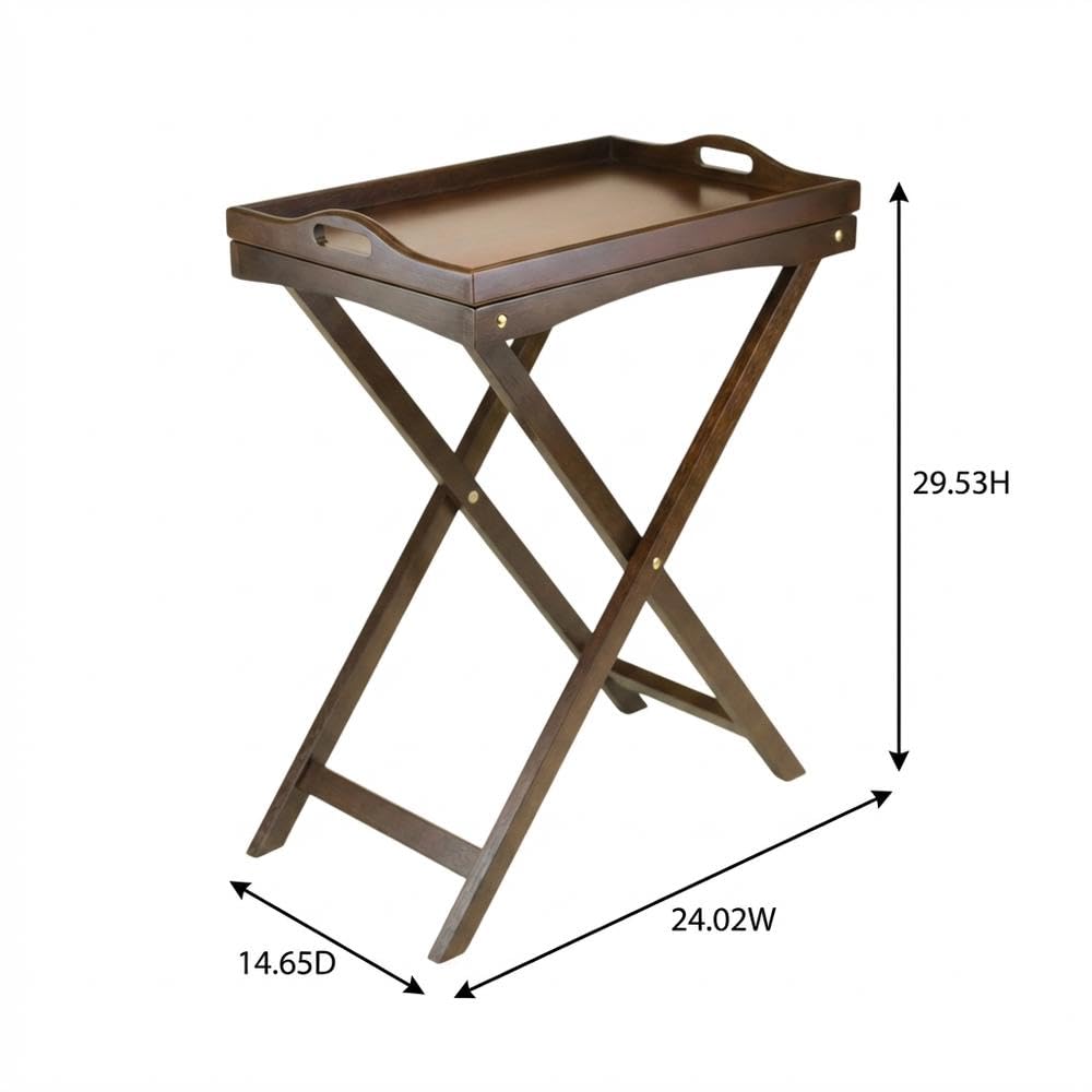 Furnifact Solid Wood Butler Tray Table in Antique Walnut Finish, Versatile TV Tray Table with Removable Serving Tray for Dining Or Living Room