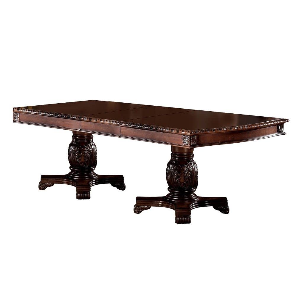9-ps Formal Dining Table Set Kitchen Furniture Set Include 1 Extendable Dining Table, 6 Side Chairs and 2 Arm Chairs, Set for 8 Persons (Cherry Fabric)