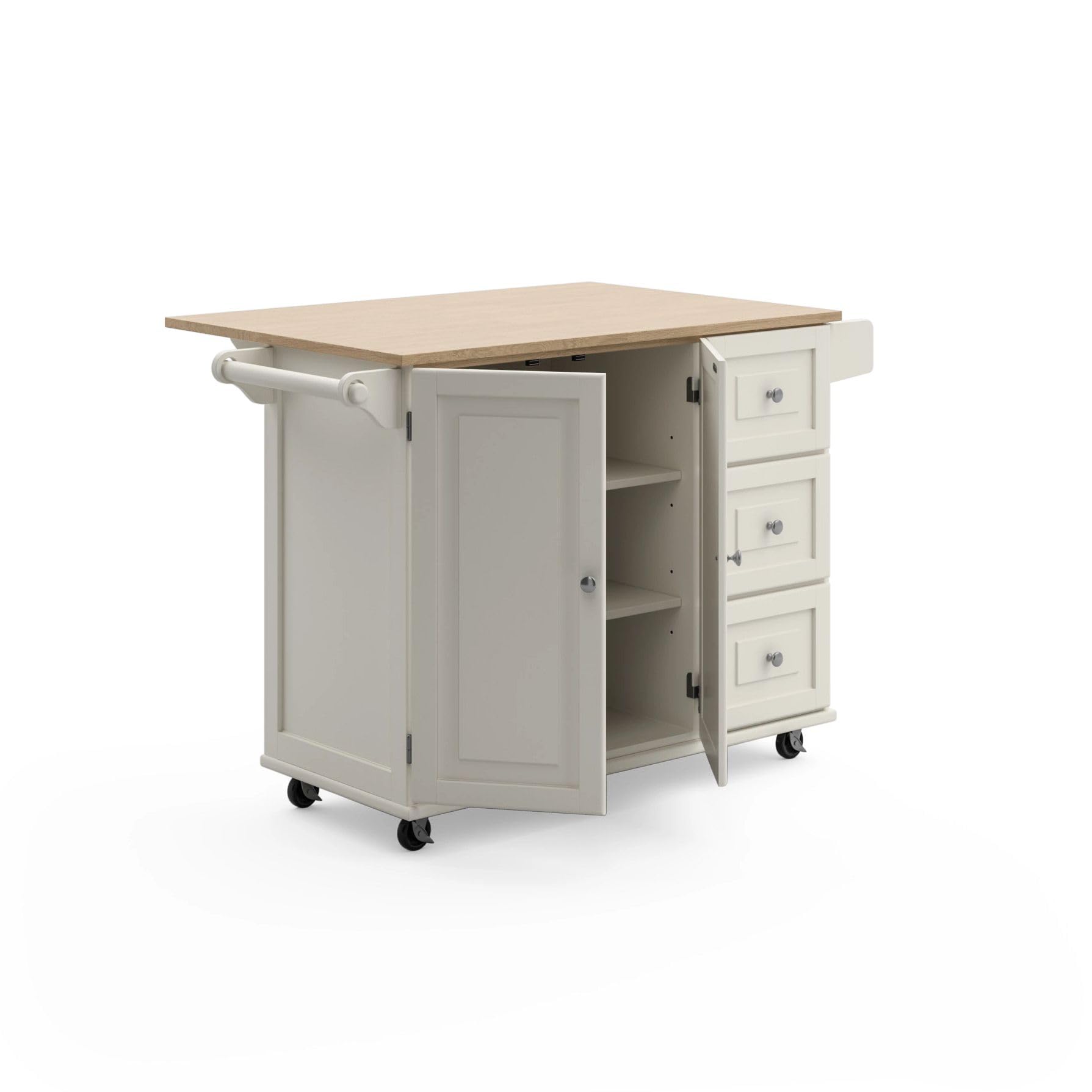 Homestyles Dolly Madison Off-White Mobile Kitchen Island Cart with Wood Drop Leaf Breakfast Bar