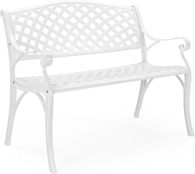 Outdoor Patio Garden Bench with Anti-Rust Aluminum Frame