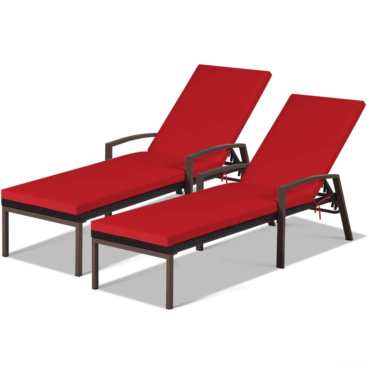 Outdoor Rattan Chaise Lounge Chair Set of 2