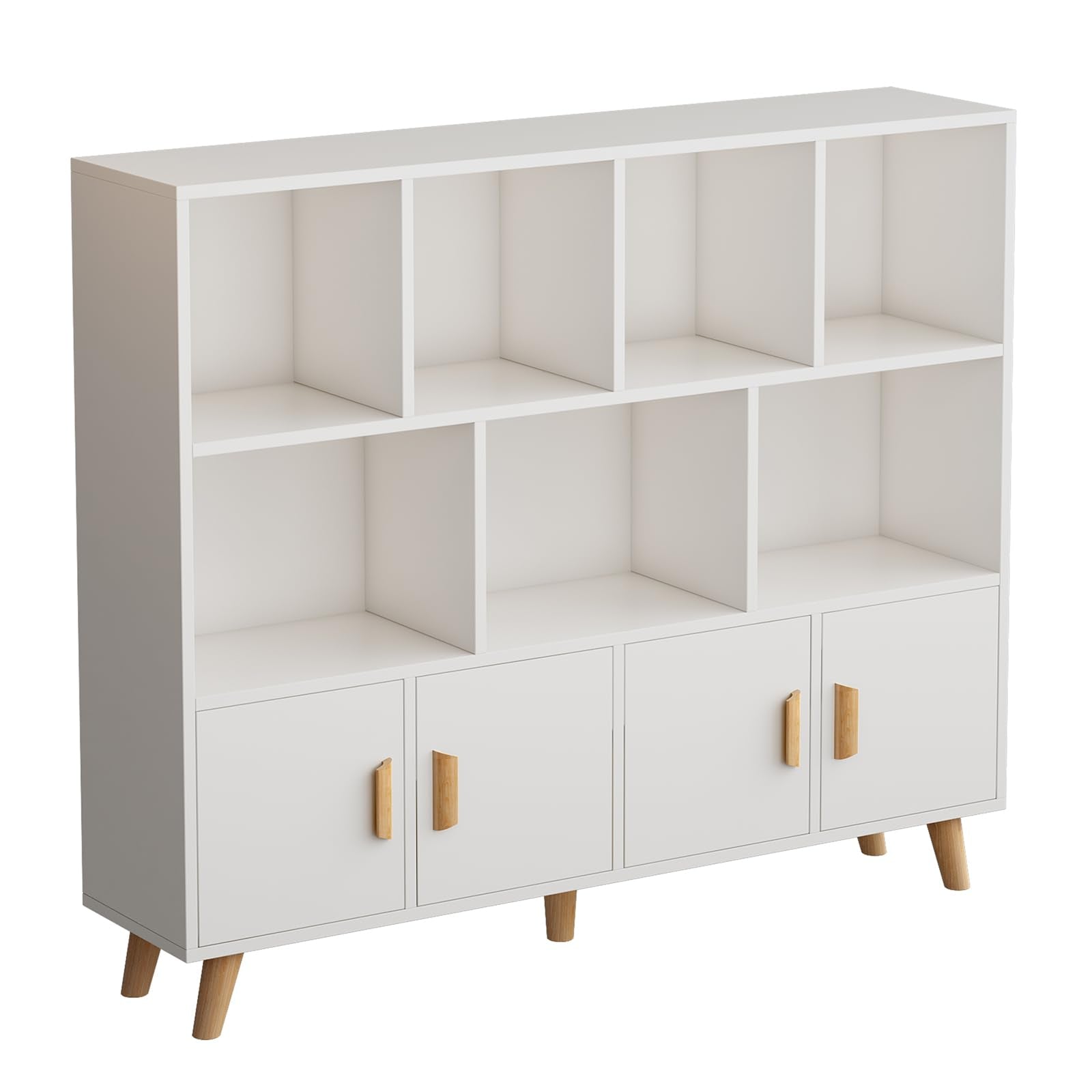 11-Cube Bookcase with Doors & Solid Wood Legs