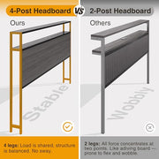 Lifezone Full Bed Frame with 2-Tier Storage Headboard, Metal Bed Frame with Storage Drawers & Built-in Charging Station & LED, Noise-Free, No Box Spring Needed, Easy Assembly, Rustic Grey