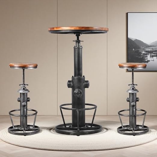 3-Piece Bar Table Set with Adjustable Swivel Stools