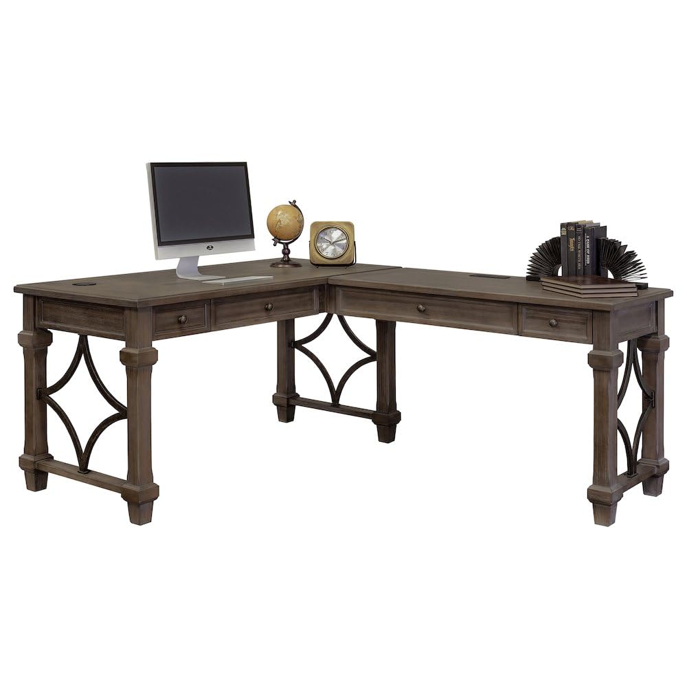 Martin Furniture Desk with Return and Drawers, Open L-Shape, Weathered Gray