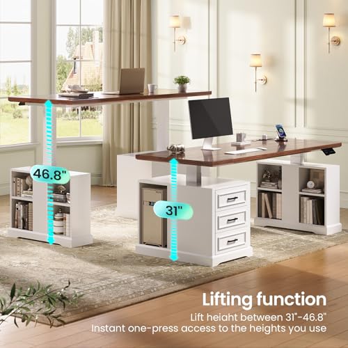 Electric Standing Desk with Drawers, Storage & Power Outlets – 63"