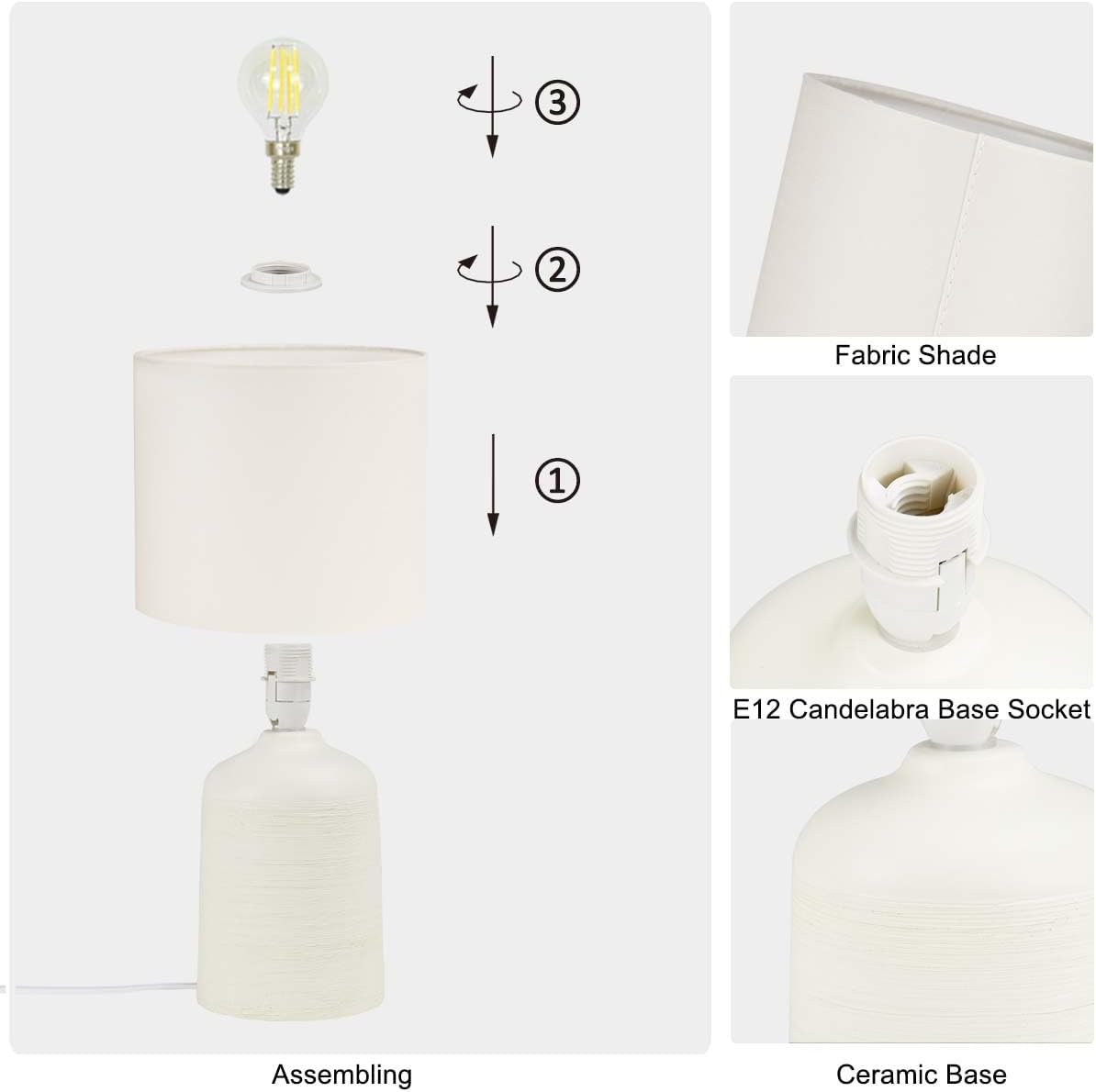 Lampwell Maye Small Ceramic Table Lamp for Living Room and Bedroom,Modern Kids Night Table Lamp,Φ6.3×H13IN,Bulb Excluded,Milk Curry (Cream)