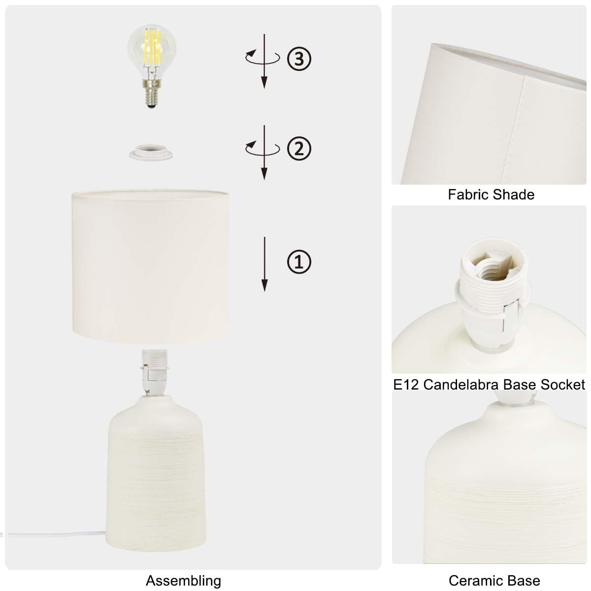 Lampwell Maye Small Ceramic Table Lamp for Living Room and Bedroom,Modern Kids Night Table Lamp,Φ6.3×H13IN,Bulb Excluded,Milk Curry (Cream)