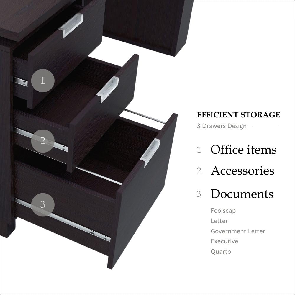 3-Drawer Office Desk with File Cabinet & Magazine Racks, Espresso