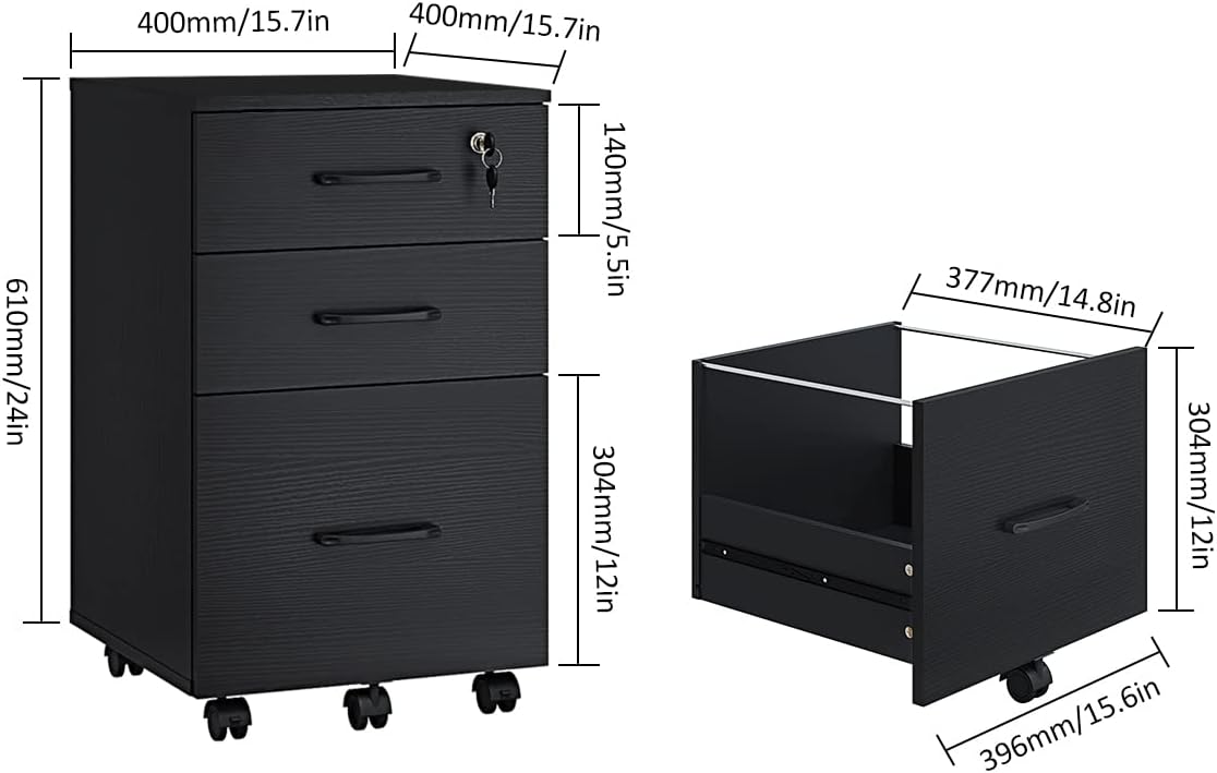 3-Drawer Mobile File Cabinet with Wheels