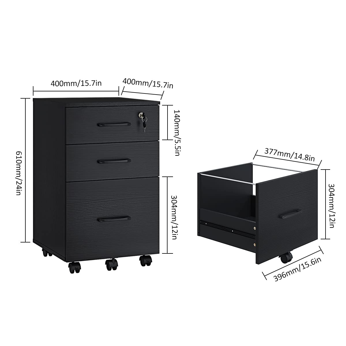 3-Drawer Mobile File Cabinet with Wheels