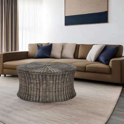Mango Wood Rattan Ottoman
