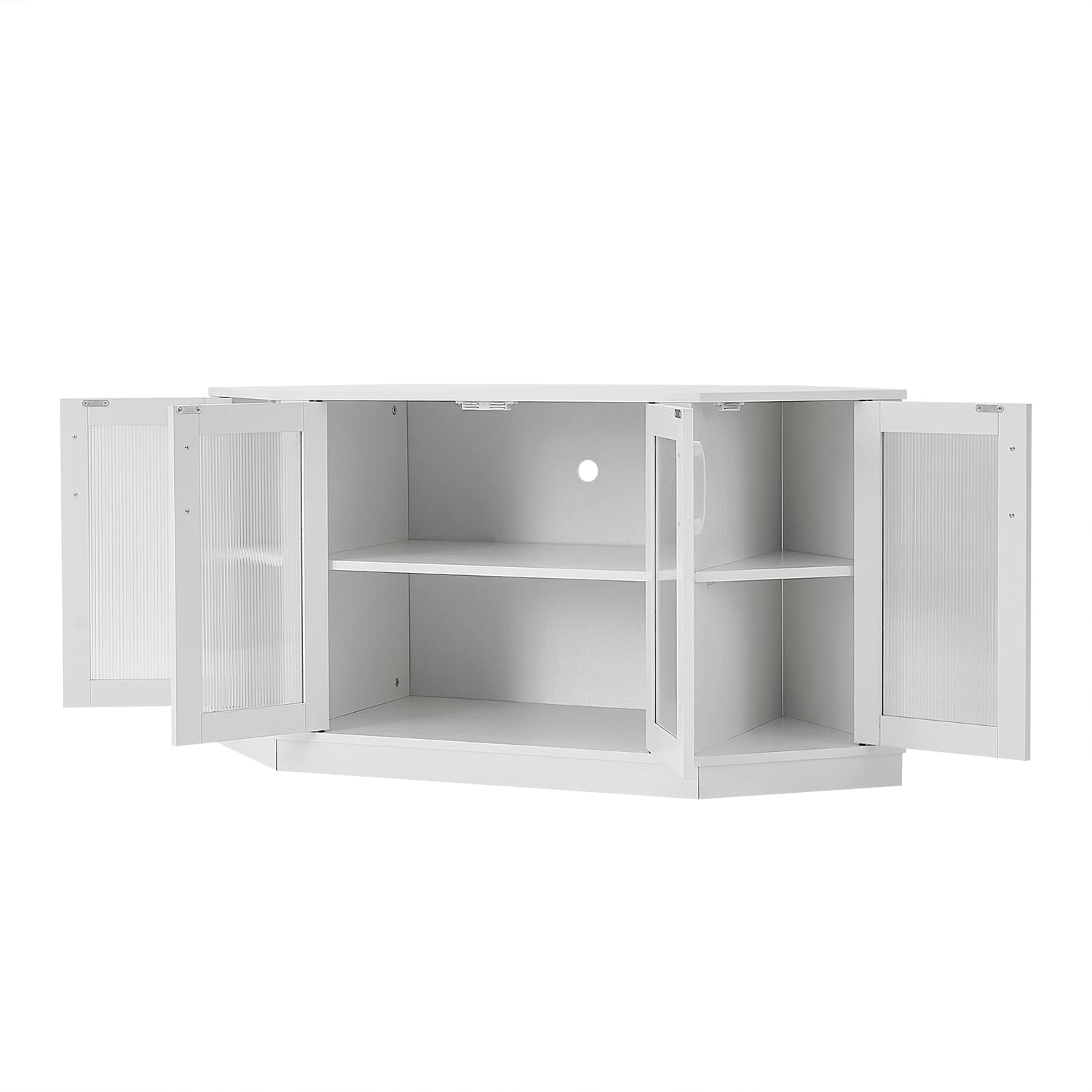 Panana Corner TV Stand - 47 Inch Media Console with 4 Doors and Shelves, Living Room Storage for TVs up to 51 Inch (White)