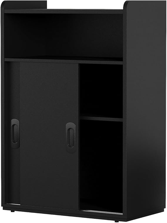 Slim Storage Cabinet with Sliding Doors & Adjustable Shelves