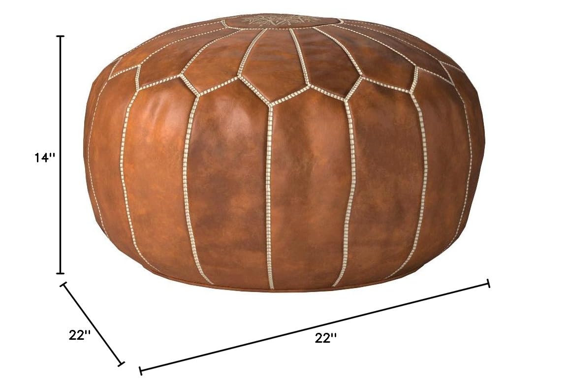 Poufs&Pillows Premium Moroccan Leather Pouf - Handmade - Delivered Stuffed - Ottoman, Footstool, Floor Cushion (Cognac Brown)