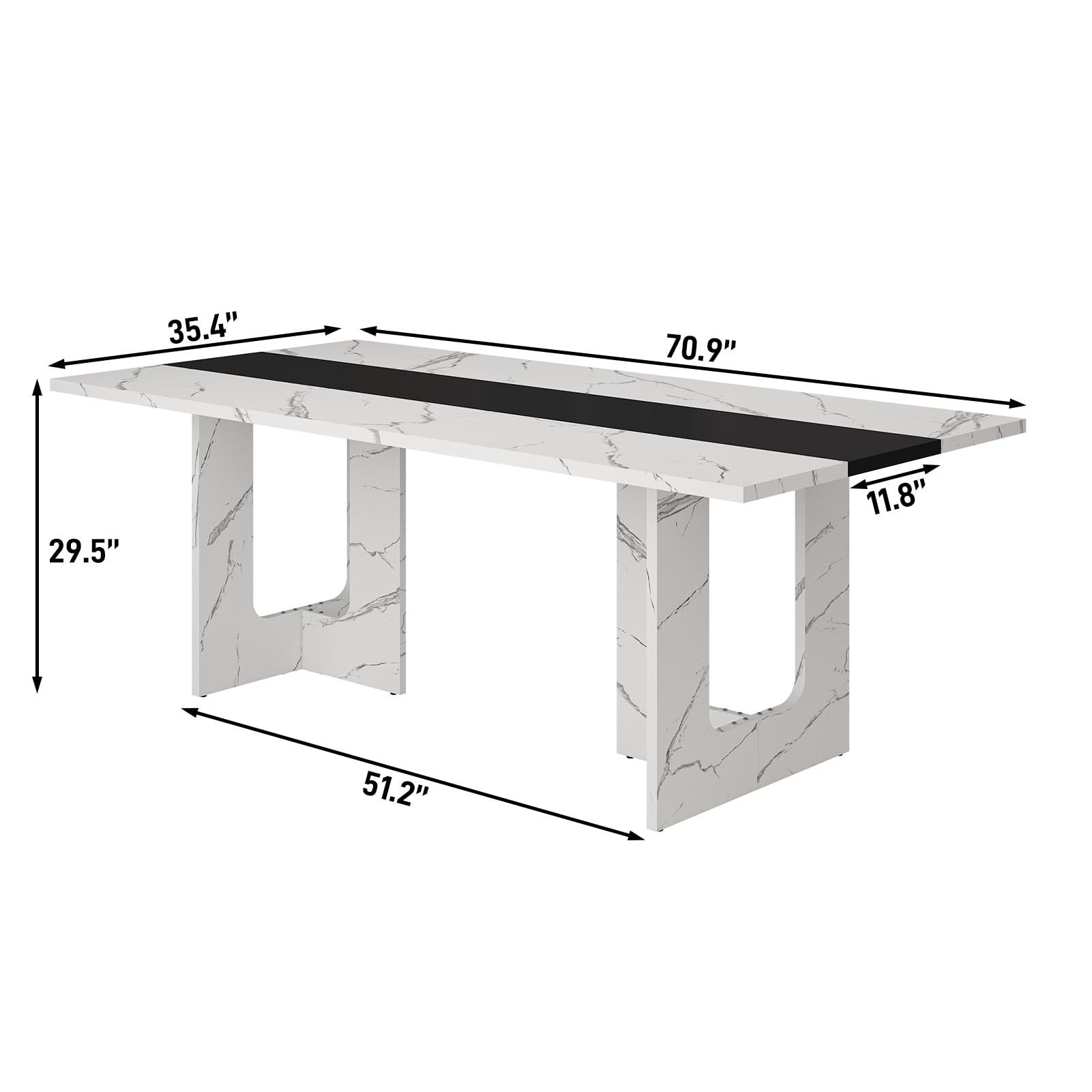 71-Inch Marble-Top Dining Table with U-Shape Base