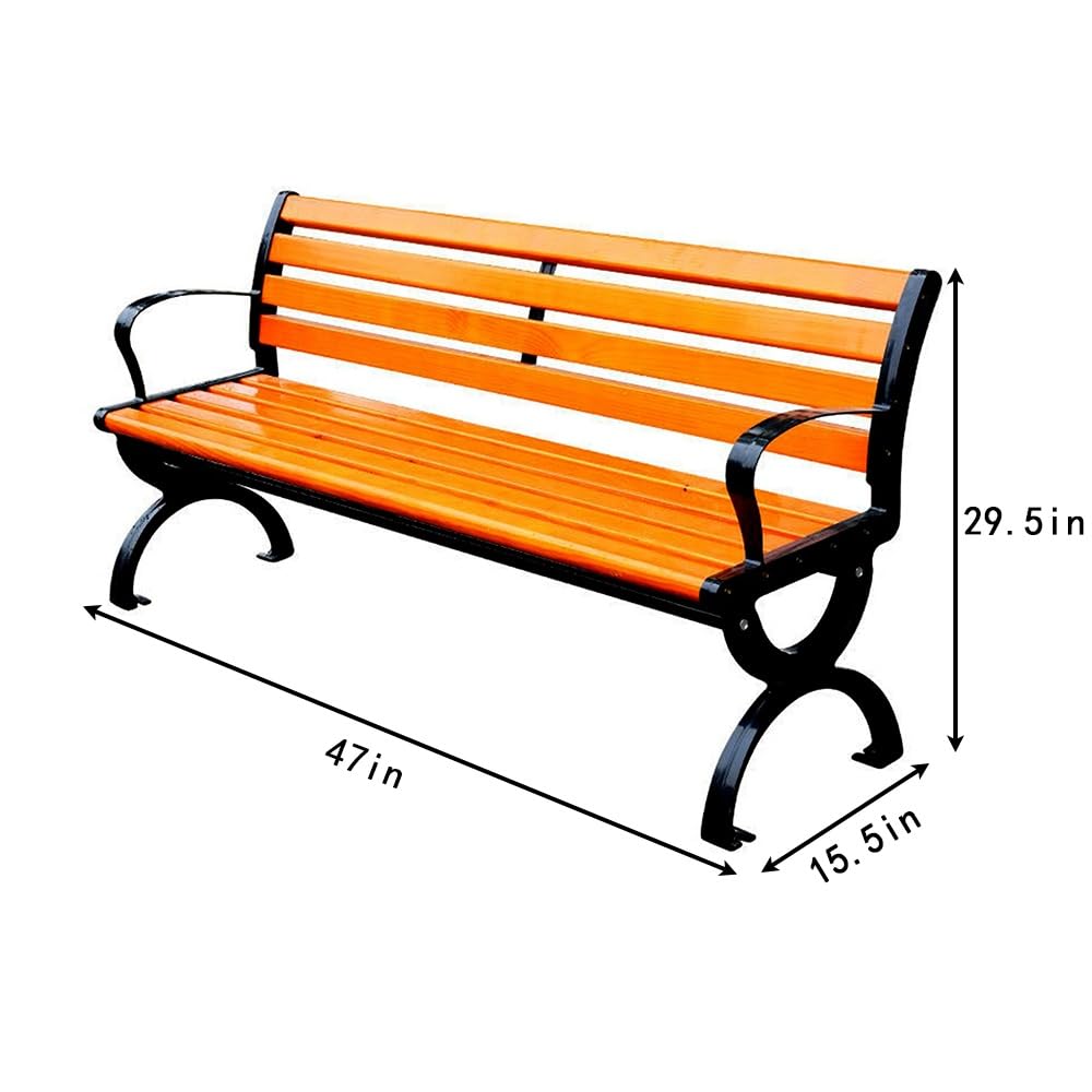 Hlaoxins Garden Bench,Outdoor Benches,Porch/Deck/Patio Furniture Bench with Backrest and Armrests, Weather Proof, Durable, Easy to Assemble(47in)