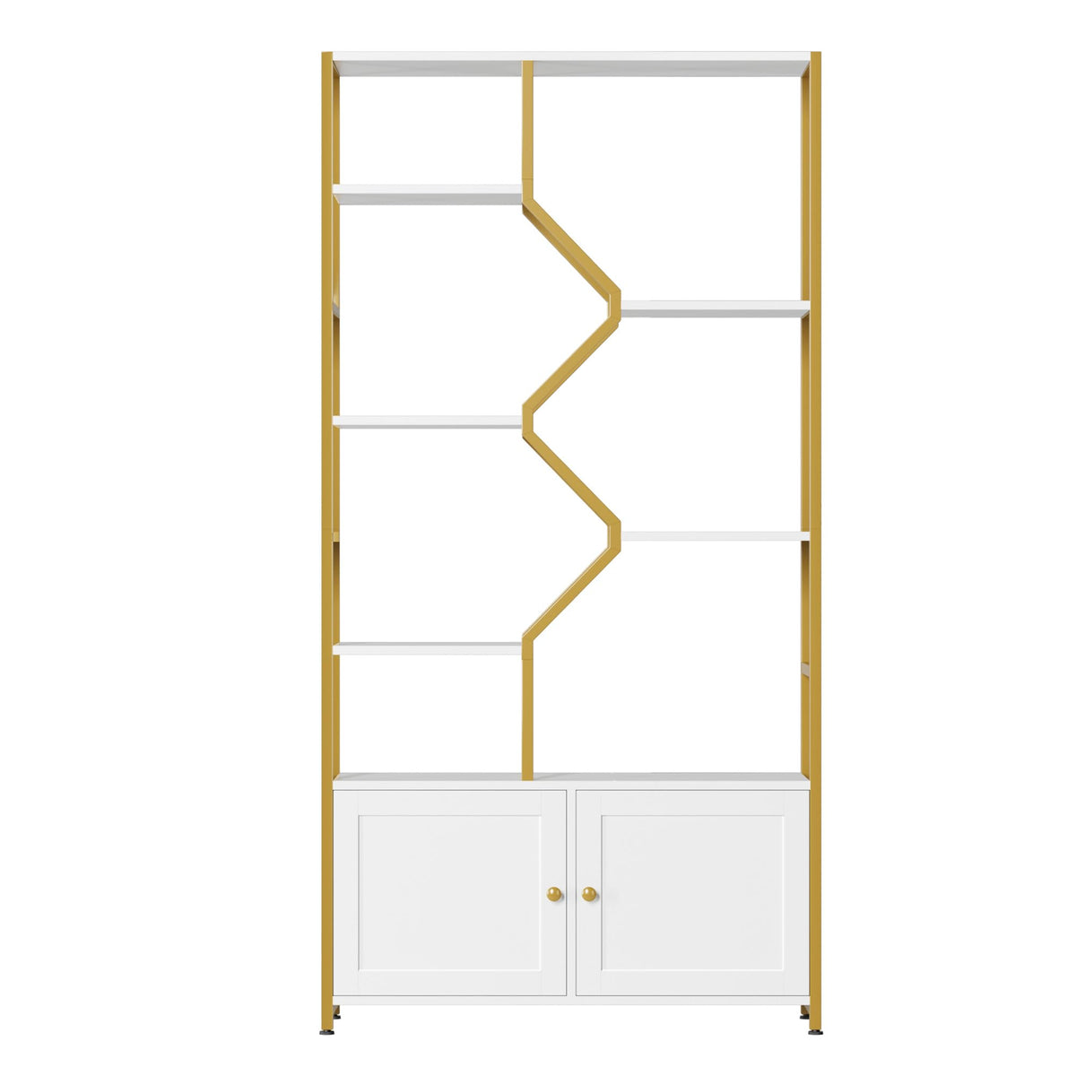 6-Tier Geometric Bookshelf with Cabinets