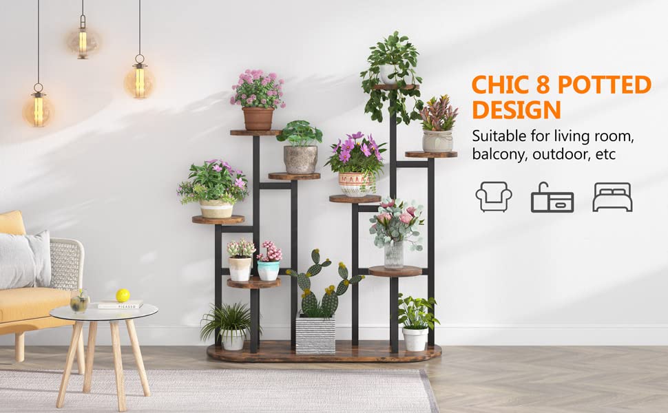 LITTLE TREE Multi-Tiered 11 Potted Plant Stand Indoor Tall Plant Shelf Flower Stands Plant Rack for Garden Balcony Living Room, Rustic Brown