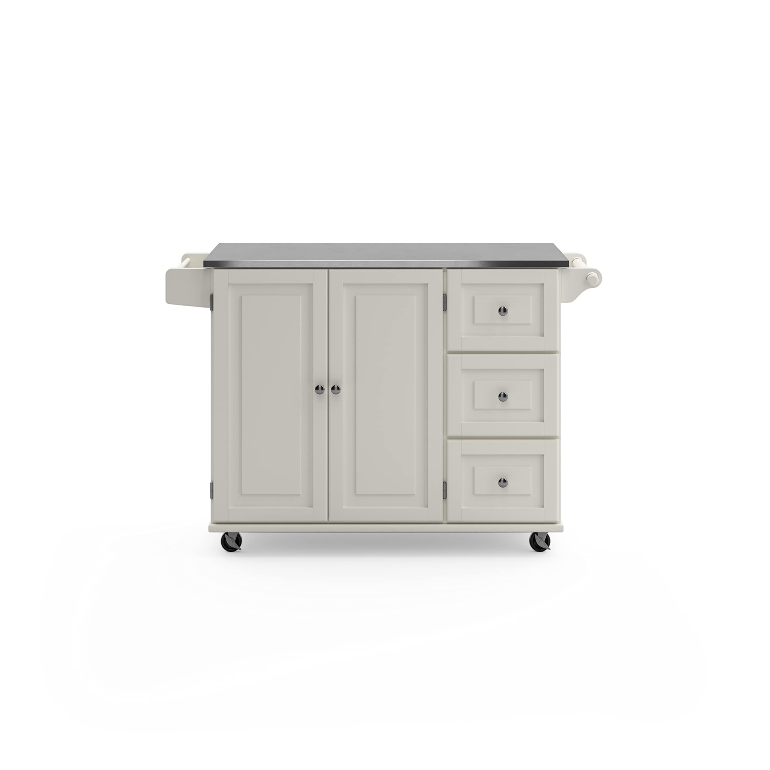 53.5" Kitchen Island Cart with Storage, Rolling Kitchen Cart on Wheels with Stainless Steel Top, Mobile Prep Station with Drawers, Cabinets, Adjustable Shelves & Towel Rack, Solid Wood, Off White