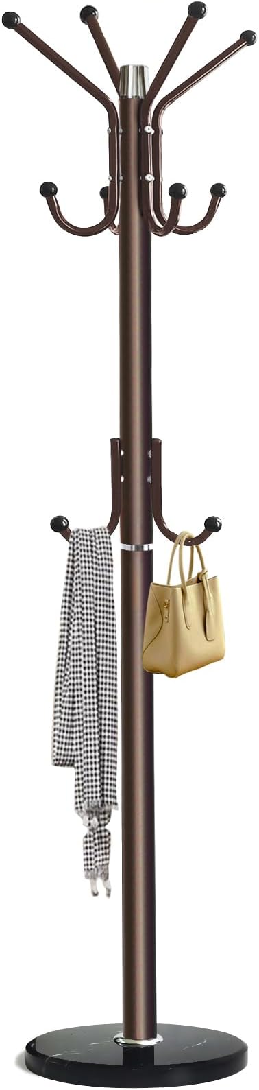 Freestanding Coat Rack with Marble Base & 11 Hooks