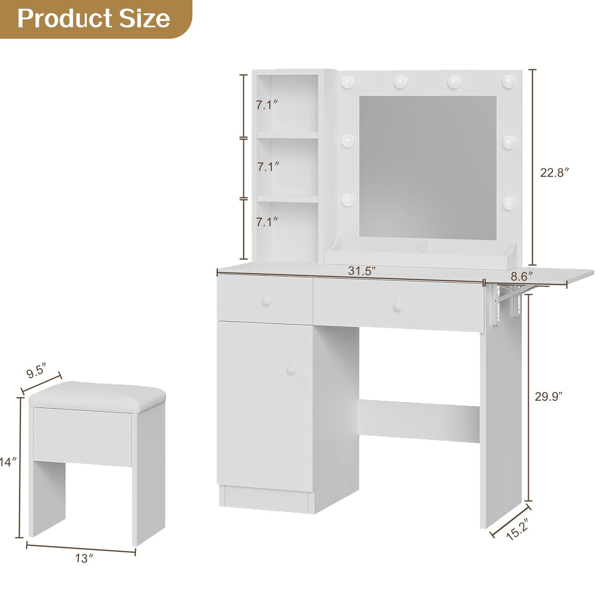 White Lighted Makeup Vanity Set