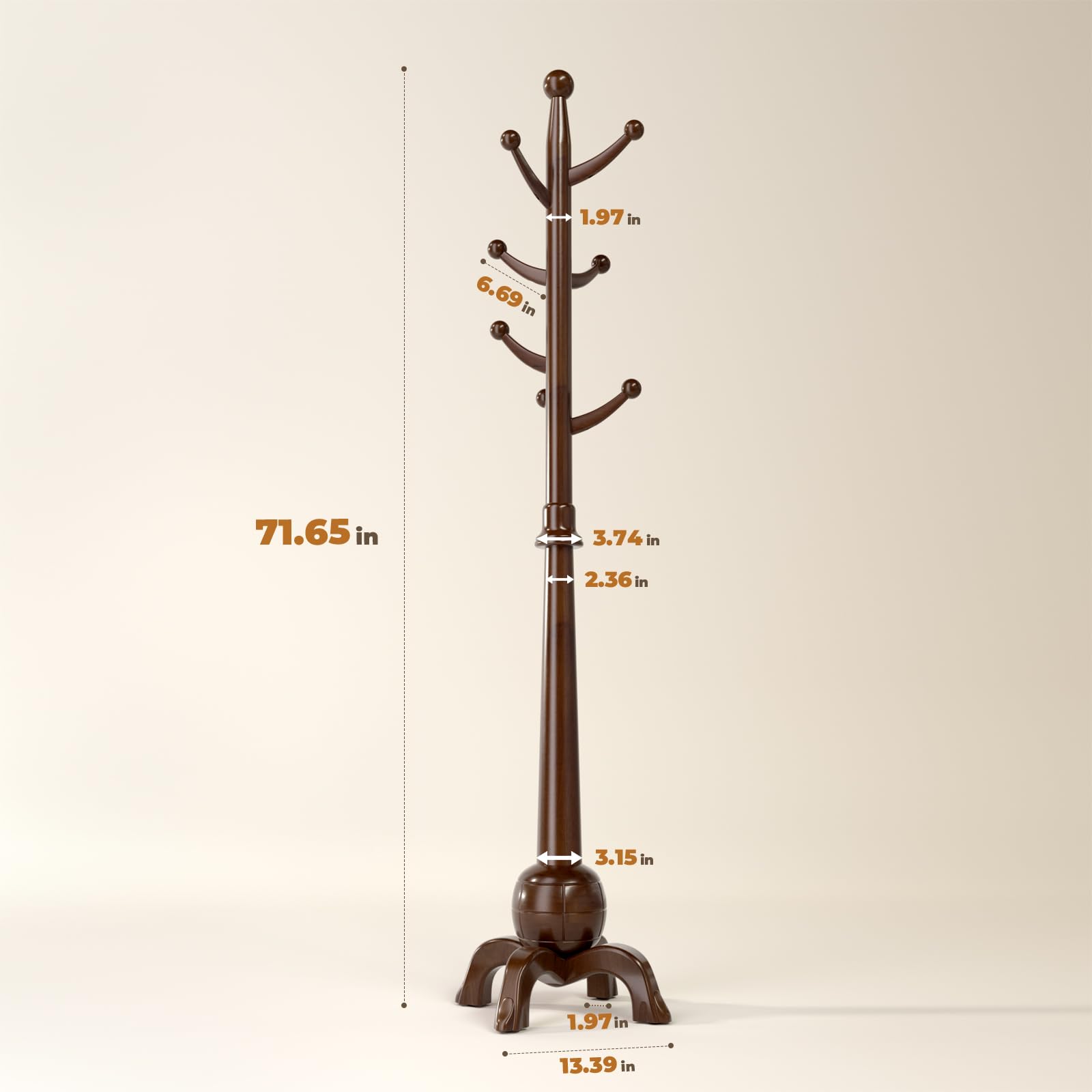 Freestanding Wooden Coat Rack with 8 Hooks